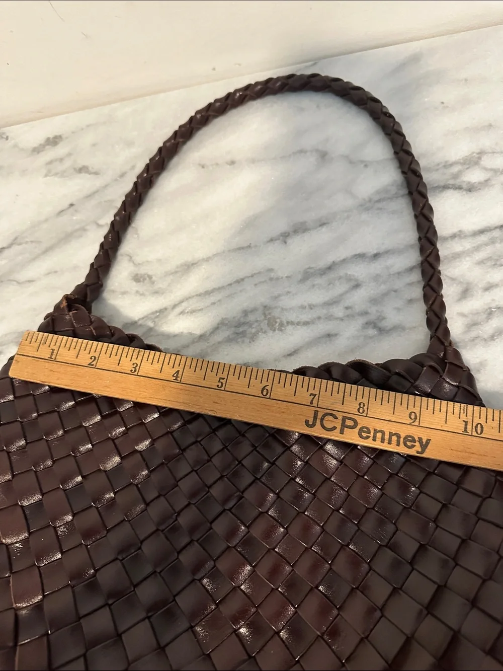 Faye Creations Emma Woven Full-Grain Leather Shoulder Bag - Dark Brown
